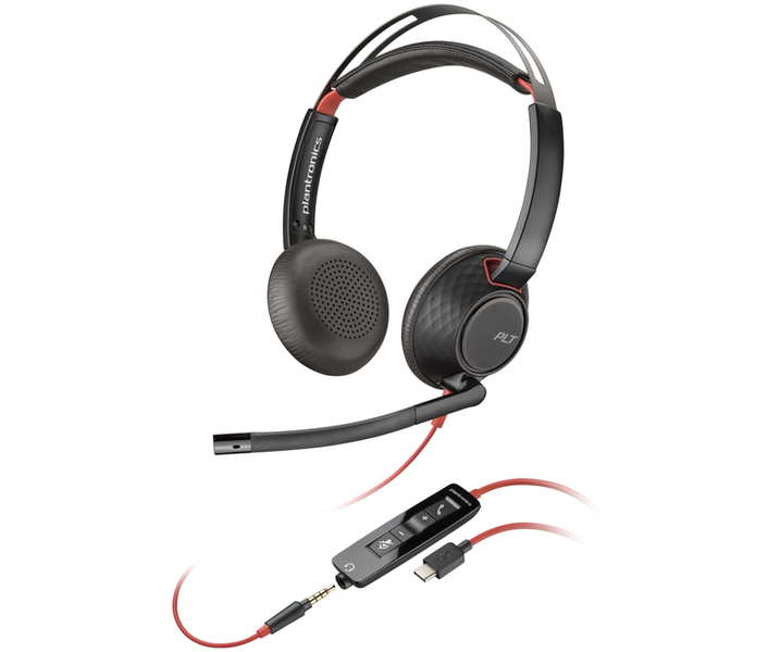 Poly Blackwire 5220 USB-C+USB-A 変換アダプタ付 両耳 有線モデル ノイズキャンセリングマイク搭載 レザレットイヤークッション バルクモデル