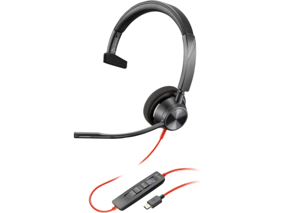 Poly Blackwire 3310 USB-C+USB-A 変換アダプタ付 片耳 有線モデル ノイズキャンセリングマイク搭載 Microsoft Teams認定モデル