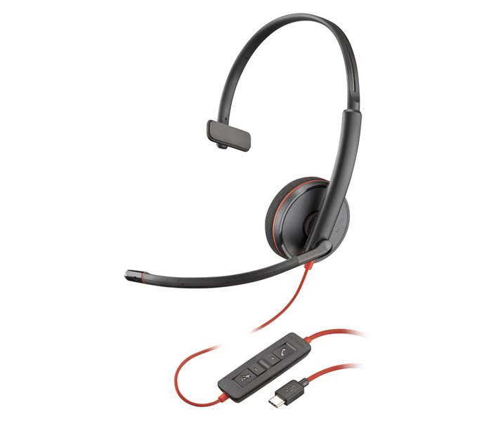 Poly Blackwire 3210 USB-C+USB-A 変換アダプタ付 片耳 有線モデル ノイズキャンセリングマイク搭載 バルクモデル