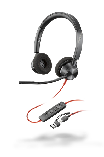 Poly Blackwire 3320 USB-C+USB-A 変換アダプタ付 両耳 有線モデル ノイズキャンセリングマイク搭載