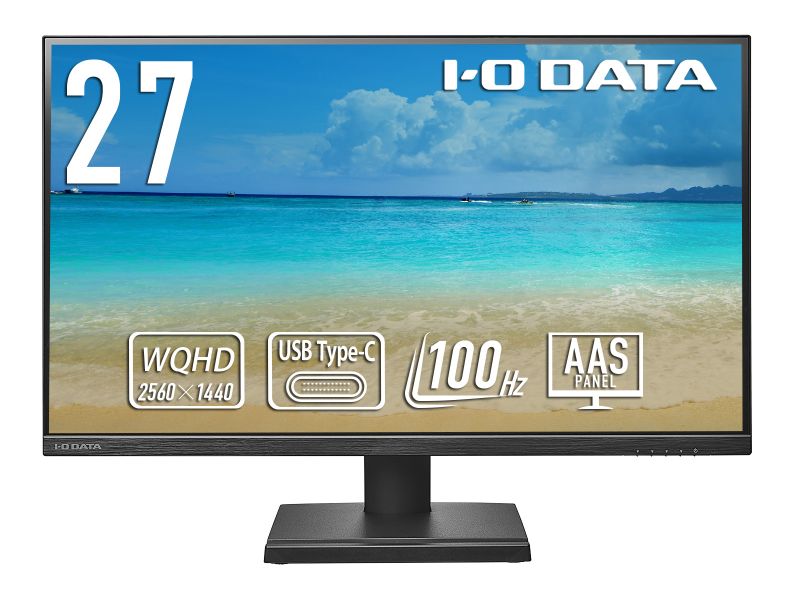 ワイド液晶ディスプレイ 27型/2560×1440/HDMI、DisplayPort、USB Type-C/ブラック/スピーカー：あり/USB Type-C搭載でノートPCへの給電可能/WQHD対応/100Hz