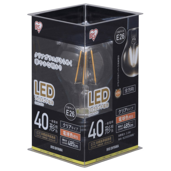 LEDフィラメント電球 E26 40形相当 電球色 非調光クリア