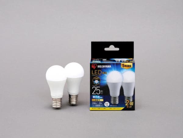 LED電球 E17 広配光 25形相当 昼白色 2個セット