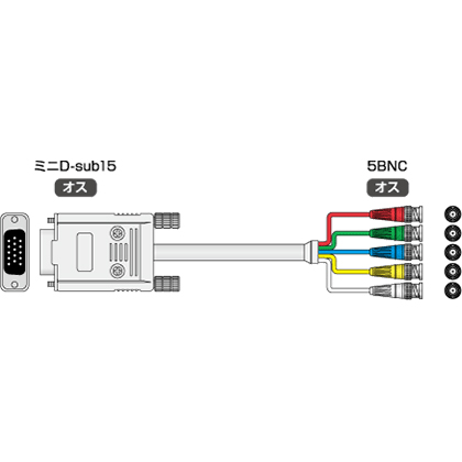 PC/AT互換機用CRT変換ケーブル ミニDsub15ピン(オス)-5BNC(オス) 9m