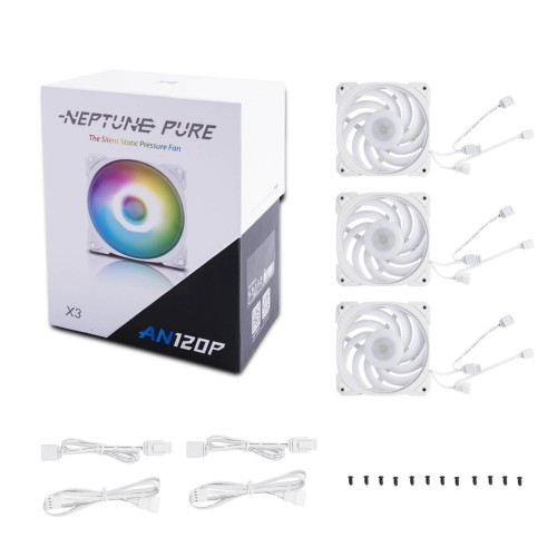 Neptune AN120 PURE/120mm ARGBケースファン3個パック/ホワイトモデル/タービンブレード設計/アドレサブルRGB