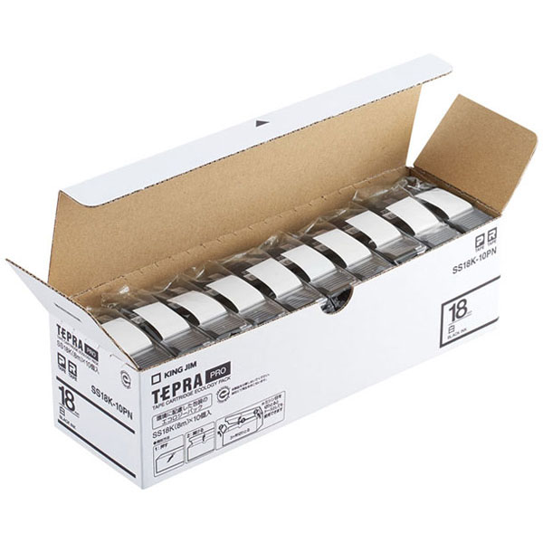 テプラPROテープカートリッジ エコパック（10個入り）白テープ/黒文字 18mm