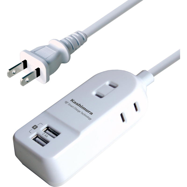 AC充電器タップ 1m 2.4A IC USB2P AC3P WH