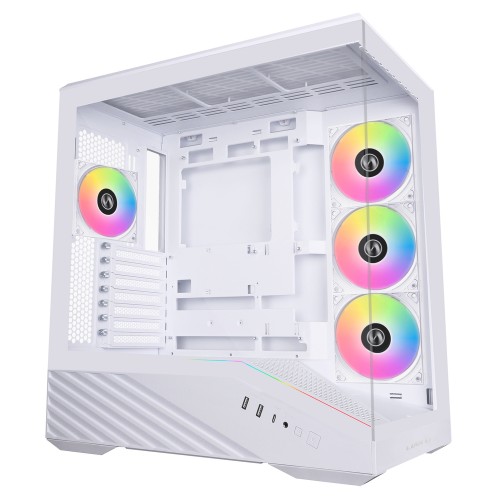VECTOR V100R White/ミドルタワーPCケース/ホワイト/ピラーレスデザイン/LEDファン4基搭載/大型GPU対応/背面コネクタMB対応/LEDストリップや小物展示スペース装備