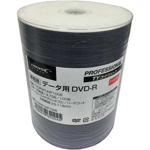 太陽誘電後継メディア データ用DVD-R 4.7GB、16倍速 ホワイトワイドプリンタブル シュリンクパック 100枚