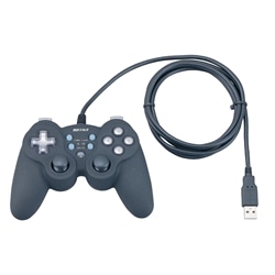 アナログスティック付 12ボタンUSBゲームパッド 振動・連射機能付 ブラック