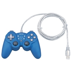 アナログスティック付 12ボタンUSBゲームパッド振動・連射機能付ブルー イース6セット