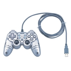 アナログスティック付 12ボタンUSBゲームパッド 振動・連射機能付 シルバー
