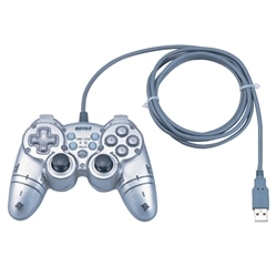 アナログスティック付12ボタンUSBゲームパッド振動・連射機能付シルバーイース6セット