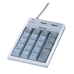 USB対応テンキーボード(Tabキー & USB-ハブ付) シルバー 2ポート付