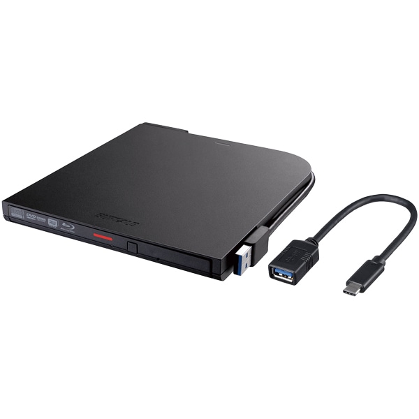 BRXL対応 USB3.0用ポータブルブルーレイドライブ スリムタイプ Windows/Mac両対応 Windows専用編集・再生ソフトウェア USB Type-C変換ケーブル付属 ブラック