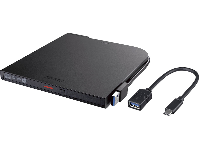 USB3.2(Gen1)対応 ポータブルDVDドライブ 書込ソフト添付 ブラック