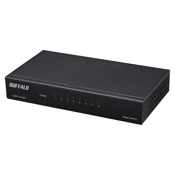 Giga 8ポート スイッチングハブ 電源外付け 金属筐体 マグネット付属 ブラック