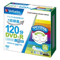 DVD-R(CPRM) 録画用 120分 1-16倍速 5mmツインケース20枚パック ワイド印刷対応