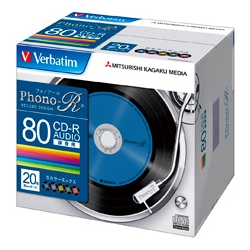 CD-R(Audio) 80分 5mmケース20枚パック カラーミックス(5色) Phono-Rシリーズ