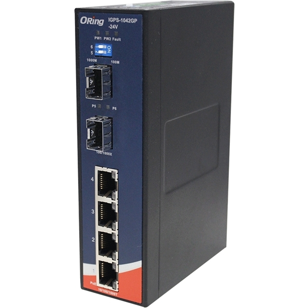 産業用ギガビットPoEイーサネットスイッチ 24V入力対応 ギガLAN×4＋SFP×2ポート
