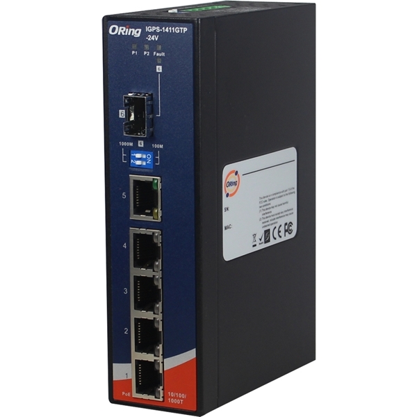 産業用ギガビットPoEイーサネットスイッチ 24V入力対応 PoE×4＋ギガLAN×1＋SFP×1