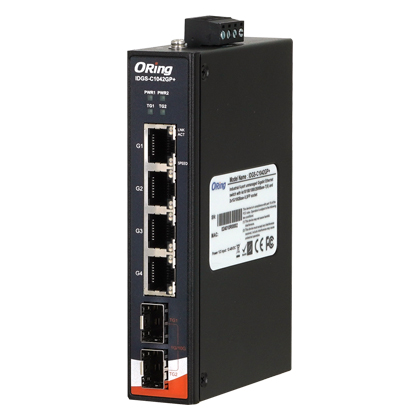 産業用非管理型4+2ポートイーサネットスイッチ(内4ポートPoE対応) DINレールマウント対応