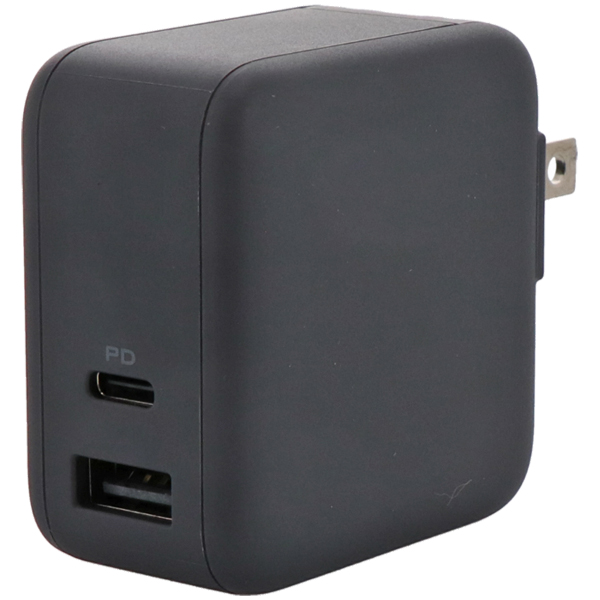 MOTTERU Power Delivery 65W対応 USB Type-C×1ポート、USB Type-A×1ポート 合計最大63W AC充電器 かしこく充電 ブラック 製品サイズ約30(W)×52.3(D)×53.3(H)mm