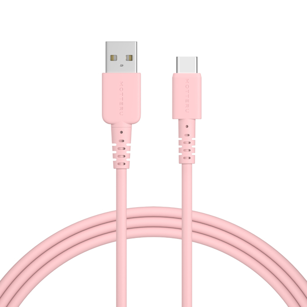 MOTTERU USB Type-A to Type-Cシリコンケーブル 2m シェルピンク 2年保証