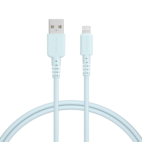 MOTTERU USB Type-A to Lightningシリコンケーブル 1m パウダーブルー 2年保証
