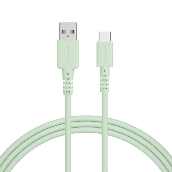 MOTTERU しなやかで絡まない シリコンケーブル 急速充電 データ転送対応 USB-A to USB-C 2m カラバリ全6色 2年保証 ピスタチオ