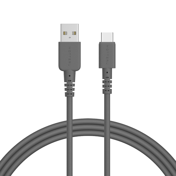 MOTTERU USB Type-A to Type-Cシリコンケーブル 2m スモーキーブラック 2年保証