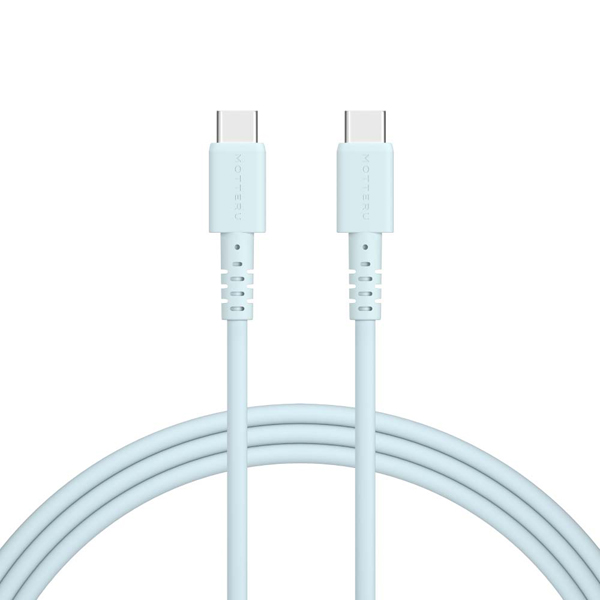 MOTTERU しなやかで絡まない シリコンケーブル 急速充電 データ転送対応 USB-C to USB-C 2m カラバリ全4色 2年保証 パウダーブルー