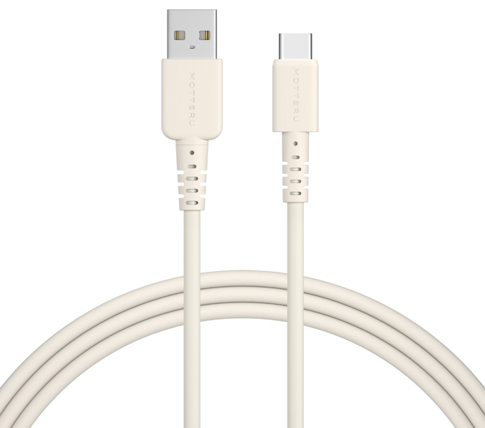 MOTTERU USB-A to USB-Cシリコンケーブル 200cm 2年保証 アーモンドミルク