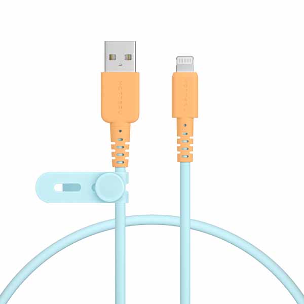 MOTTERU バイカラーケーブル USB-A to Lightning しなやかで絡まない 急速充電 データ転送 Apple MFi認証品 1m ケーブルバンド付属 2年保証 オレンジソーダ