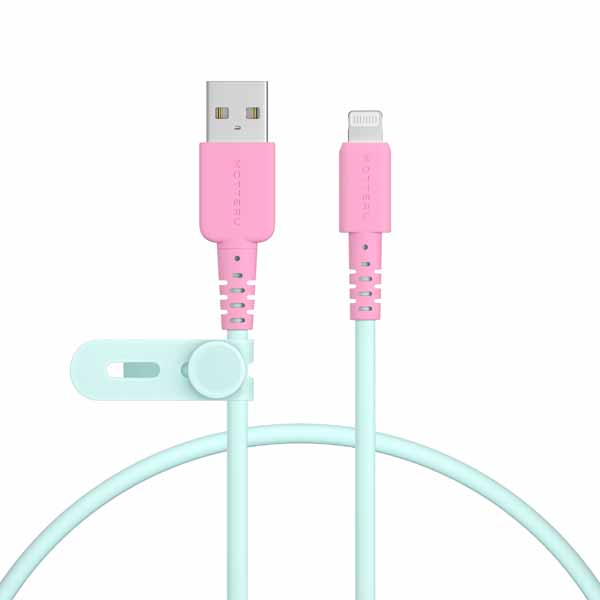 MOTTERU バイカラーケーブル USB-A to Lightning しなやかで絡まない 急速充電 データ転送 Apple MFi認証品 0.5m ケーブルバンド付属 2年保証 ミントフラミンゴ