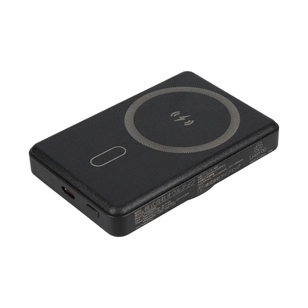 モバイルバッテリー/5000mAh/マグネット式/ワイヤレス充電/準個体電池/iPhone、スマートフォン、ポータブルゲーム機、Bluetoothスピーカー各種対応/PD対応/防災/ブラック