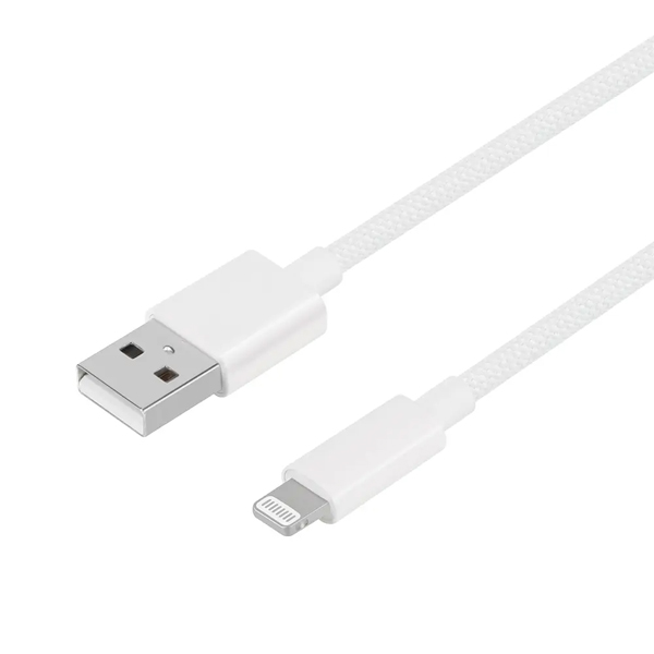Lightningケーブル/USB Type-A to Lightning/MFi認証/ブレイデッドケーブル/絡みにくい/急速充電/データ転送/2m/200cm/ホワイト