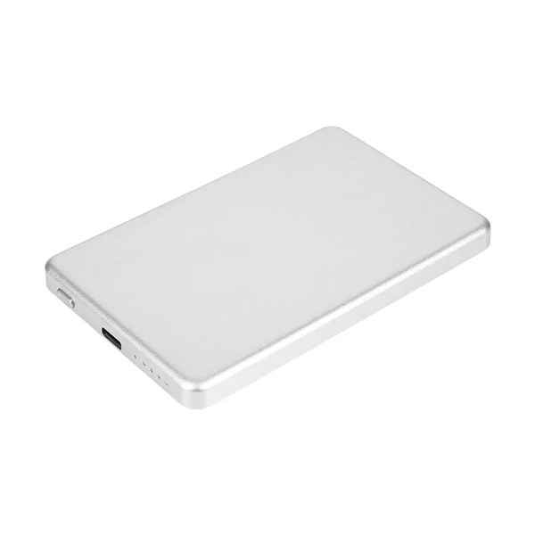 モバイルバッテリー/5000mAh/マグネット式/ワイヤレス充電/iPhone、スマートフォン、タブレット、Wi-Fiルーター、加熱式たばこ各種対応/PD対応/薄型/軽量/防災/シルバー