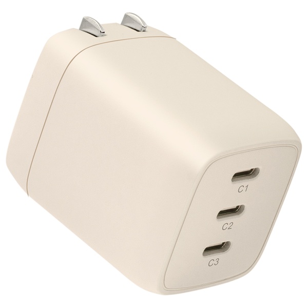 MOT AC充電器 PD67W USB-Cx3 折りたたみプラグ アーモンドミルク 製品サイズ約37(W)×40(D)×50(H)mm
