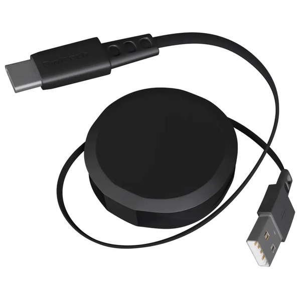 スマホ・タブレット用USBケーブル/USB2.0規格準拠/片引き巻取り式ケーブル/Type-A to Type-C/USB（A-C）/3A/温度センサー搭載/スタンド付き/1.2cm/120cm/ブラック