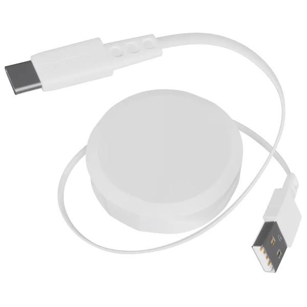スマホ・タブレット用USBケーブル/USB2.0規格準拠/片引き巻取り式ケーブル/Type-A to Type-C/USB（A-C）/3A/温度センサー搭載/スタンド付き/1.2cm/120cm/ホワイト