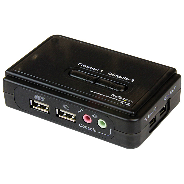 2ポートUSB接続KVMスイッチ(オーディオ対応/ケーブル付属)2台用PCパソコン/CPU切替器(ブラック)解像度2048x1536