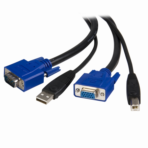 3mパソコン自動切替器専用KVMケーブル2in1USB/VGAKVMケーブルブラックUSBA/D-Sub15ピンオス-USBB/D-Sub15ピンメス