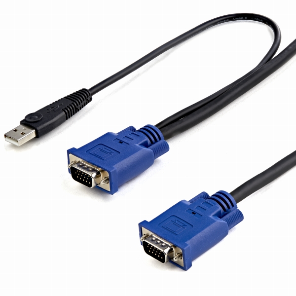 3mパソコン自動切換器専用ウルトラスリムKVMケーブル2in1USB/VGAKVMケーブル(ブラック)USBA/D-Sub15ピンーD-Sub15ピン