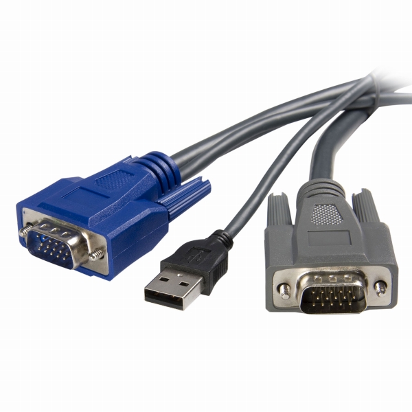 1.8mパソコン自動切替器専用極細KVMケーブル2in1USB/VGAKVMケーブルブラックD-Sub15ピンオス-USBA/D-Sub15ピンオス