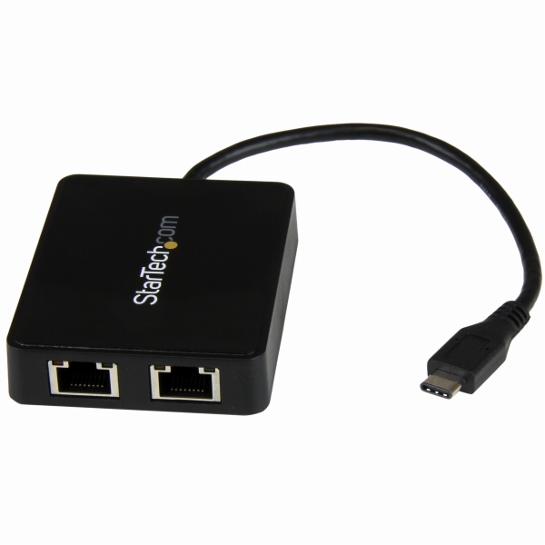 USB-C接続2ポートギガビット有線LAN変換アダプタUSB3.0Aポートx1付きUSBType-C(オス)-2xRJ45(メス)