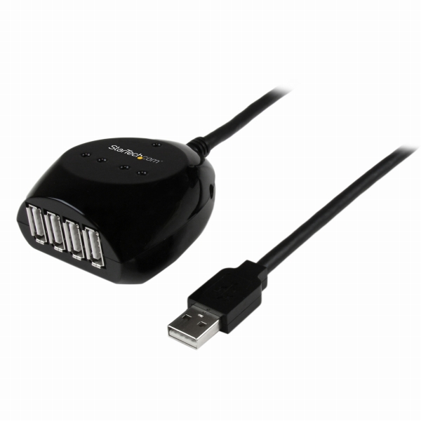 USB2.0アクティブ延長ケーブル(15m)&4ポートUSBハブType-A(オス)-4xType-A(メス)15mUSB2.0リピーターケーブル(4xUSBハブ搭載)