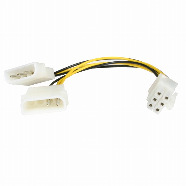 15cm2xペリフェラル電源コネクタ(4ピン/オス)-PCIExpress電源コネクタ(6ピン/オス)変換アダプタケーブルグラフィックボード(グラボ)電源用