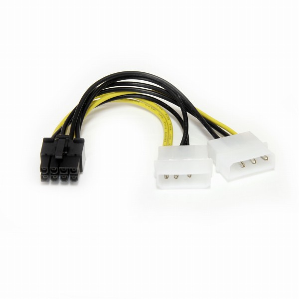 15cm2xペリフェラル電源コネクタ(4ピン/オス)-PCIExpress電源コネクタ(8ピン/オス)変換アダプタケーブル
