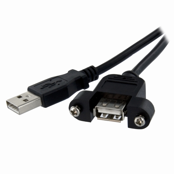 USB 2.0ケーブル／30cm／480Mbps／Type-Aオス-Type-Aメス／パネルマウント対応／延長ケーブル